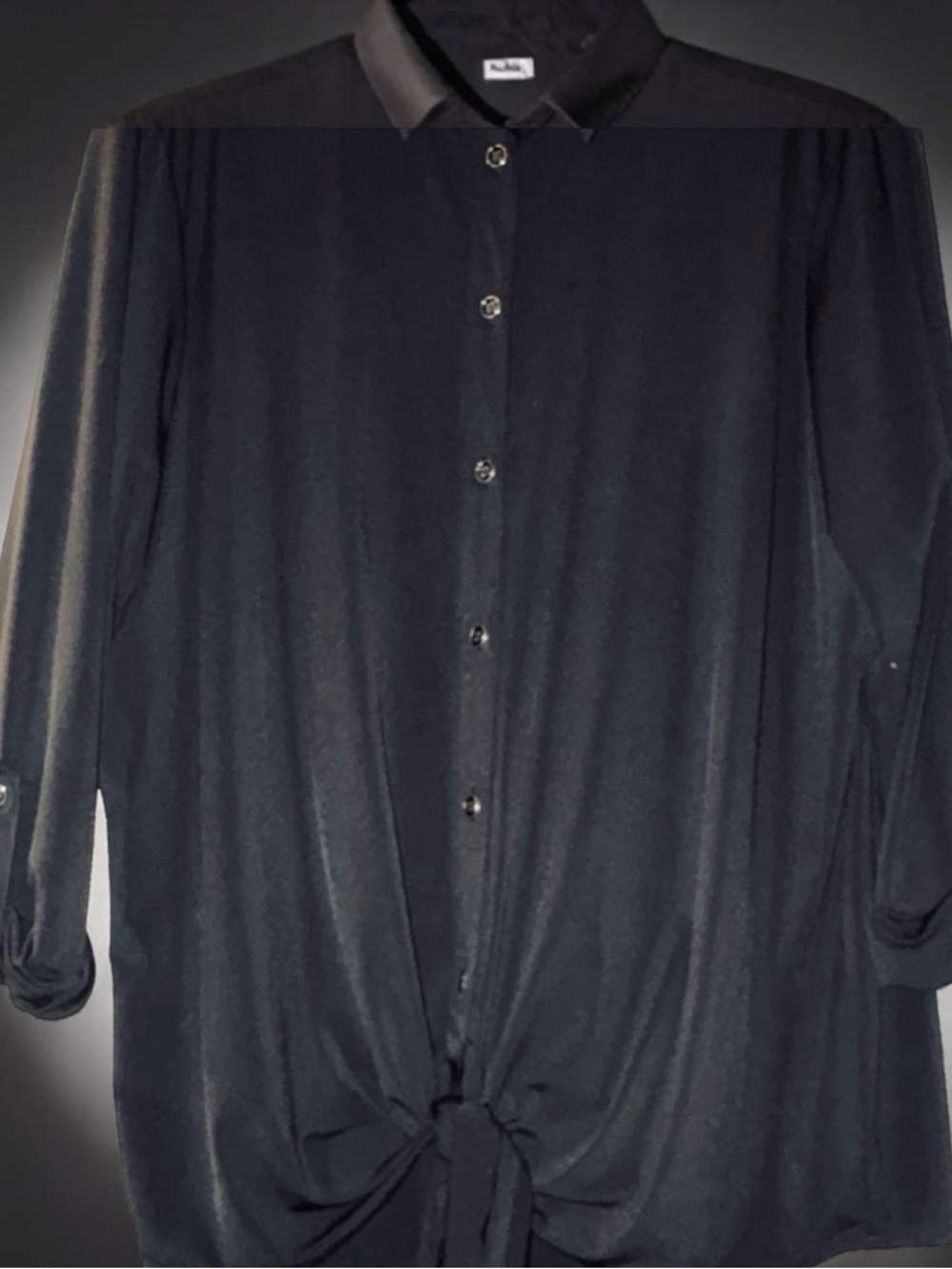 Nygard Black Women's tie WaistBlouse - Picture 1 of 8